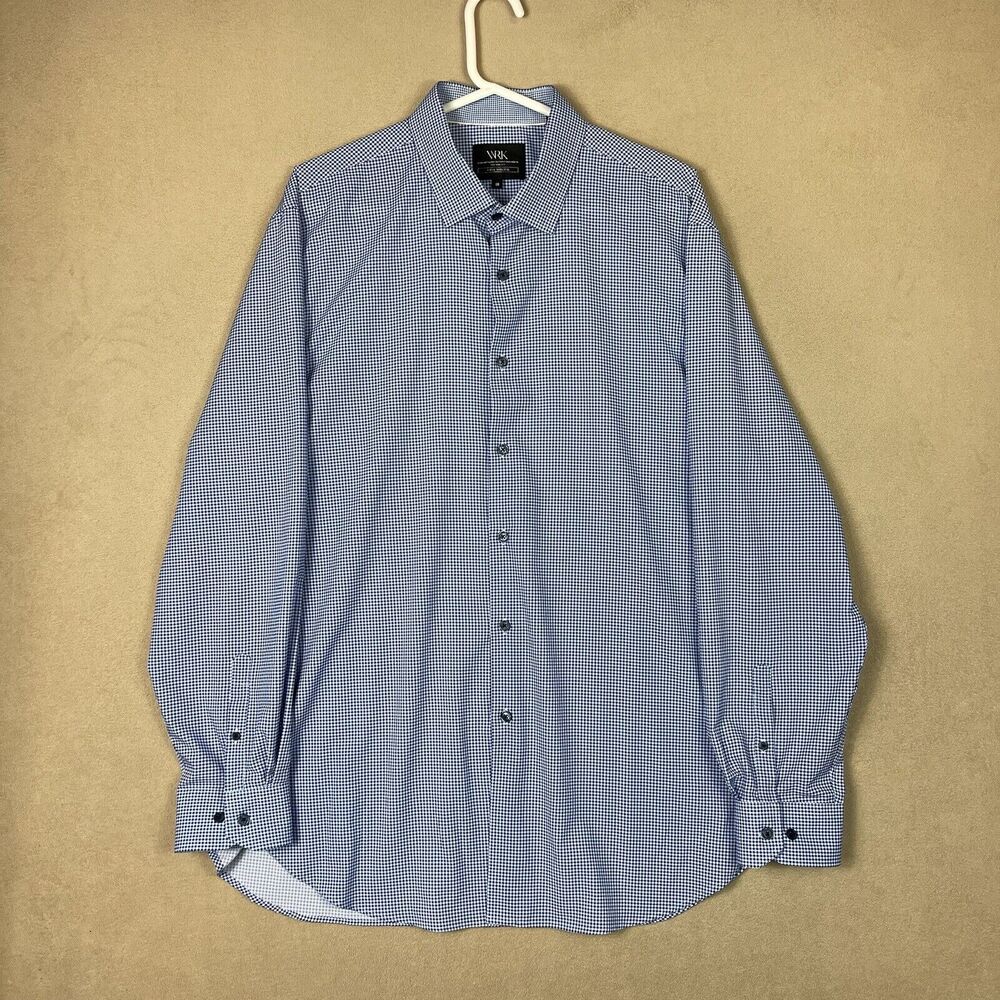 WRK Shirt Mens 18 Blue Plaid Button Up 4 Way‎ Stretch Performance Preppy Adult